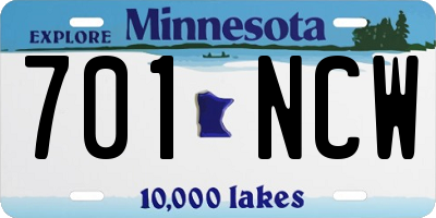 MN license plate 701NCW