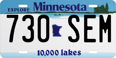 MN license plate 730SEM