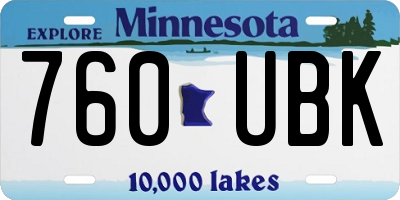 MN license plate 760UBK