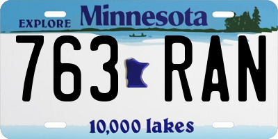 MN license plate 763RAN