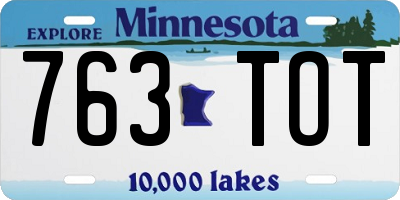 MN license plate 763TOT