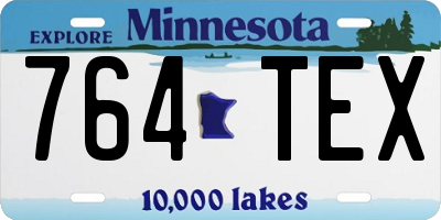 MN license plate 764TEX