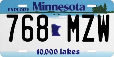 MN license plate 768MZW