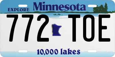 MN license plate 772TOE