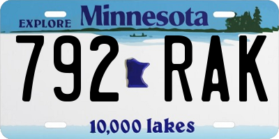 MN license plate 792RAK