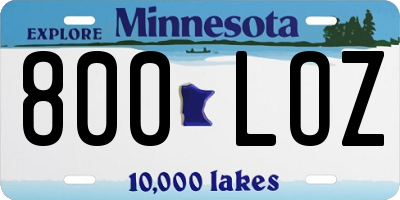 MN license plate 800LOZ