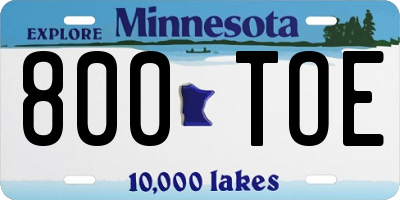 MN license plate 800TOE
