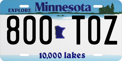 MN license plate 800TOZ