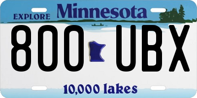 MN license plate 800UBX