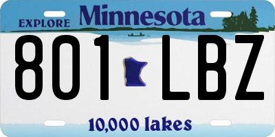 MN license plate 801LBZ