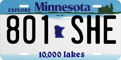 MN license plate 801SHE