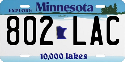 MN license plate 802LAC