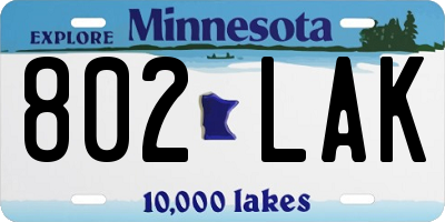 MN license plate 802LAK