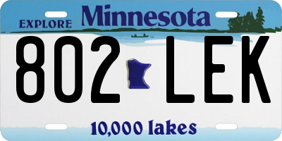 MN license plate 802LEK