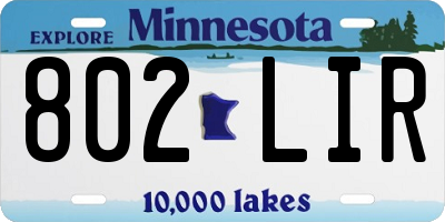 MN license plate 802LIR