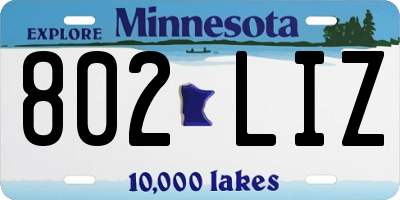 MN license plate 802LIZ