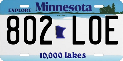MN license plate 802LOE