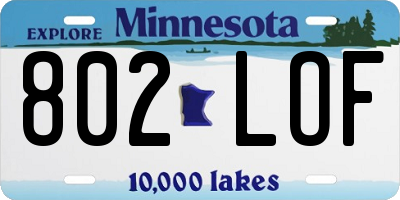 MN license plate 802LOF