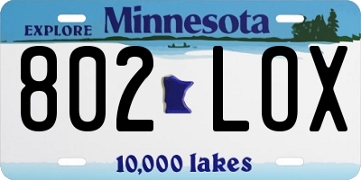 MN license plate 802LOX