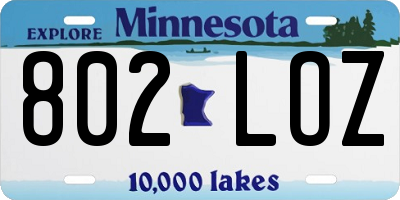 MN license plate 802LOZ