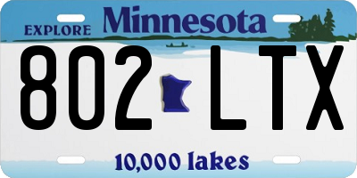 MN license plate 802LTX