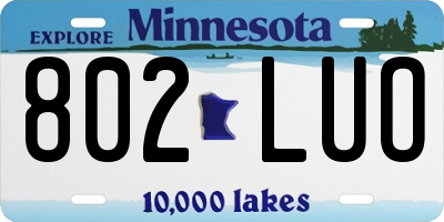 MN license plate 802LUO