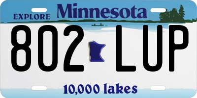 MN license plate 802LUP