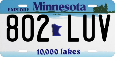 MN license plate 802LUV