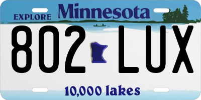 MN license plate 802LUX