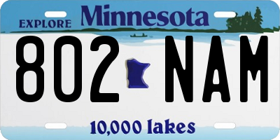 MN license plate 802NAM