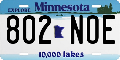 MN license plate 802NOE