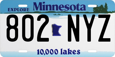 MN license plate 802NYZ