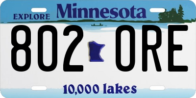 MN license plate 802ORE