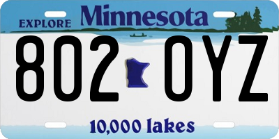 MN license plate 802OYZ