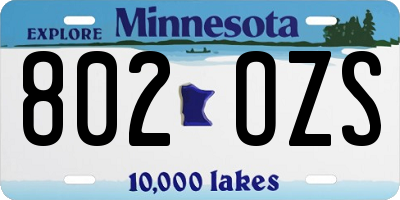 MN license plate 802OZS