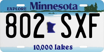 MN license plate 802SXF