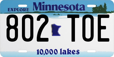 MN license plate 802TOE