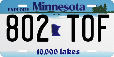 MN license plate 802TOF