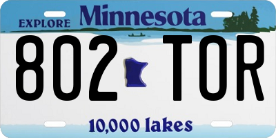 MN license plate 802TOR