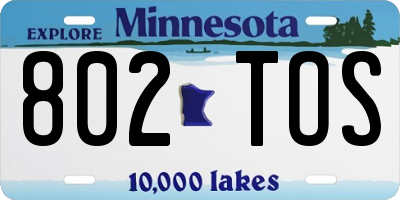 MN license plate 802TOS