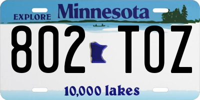 MN license plate 802TOZ