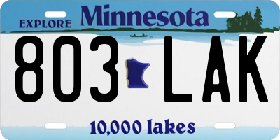 MN license plate 803LAK