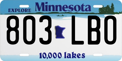 MN license plate 803LBO