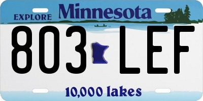 MN license plate 803LEF