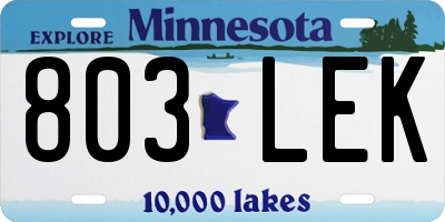 MN license plate 803LEK