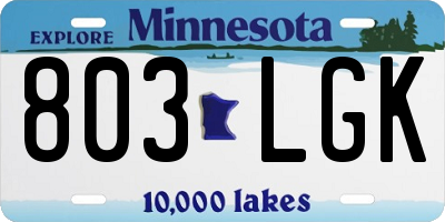 MN license plate 803LGK
