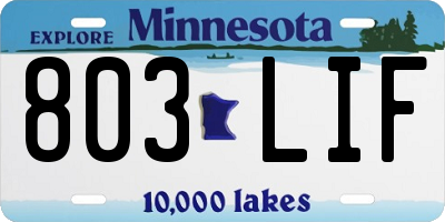 MN license plate 803LIF