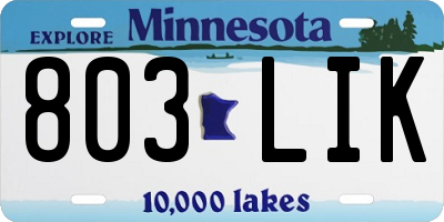 MN license plate 803LIK