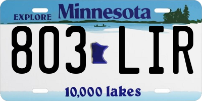 MN license plate 803LIR