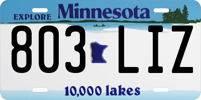 MN license plate 803LIZ